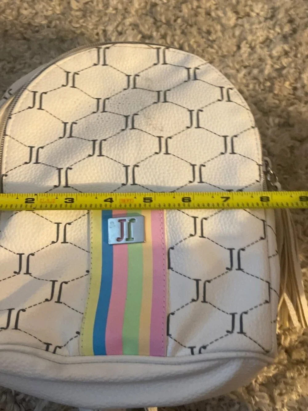 Justice White Mini Backpack Monogram Rainbow Stripe